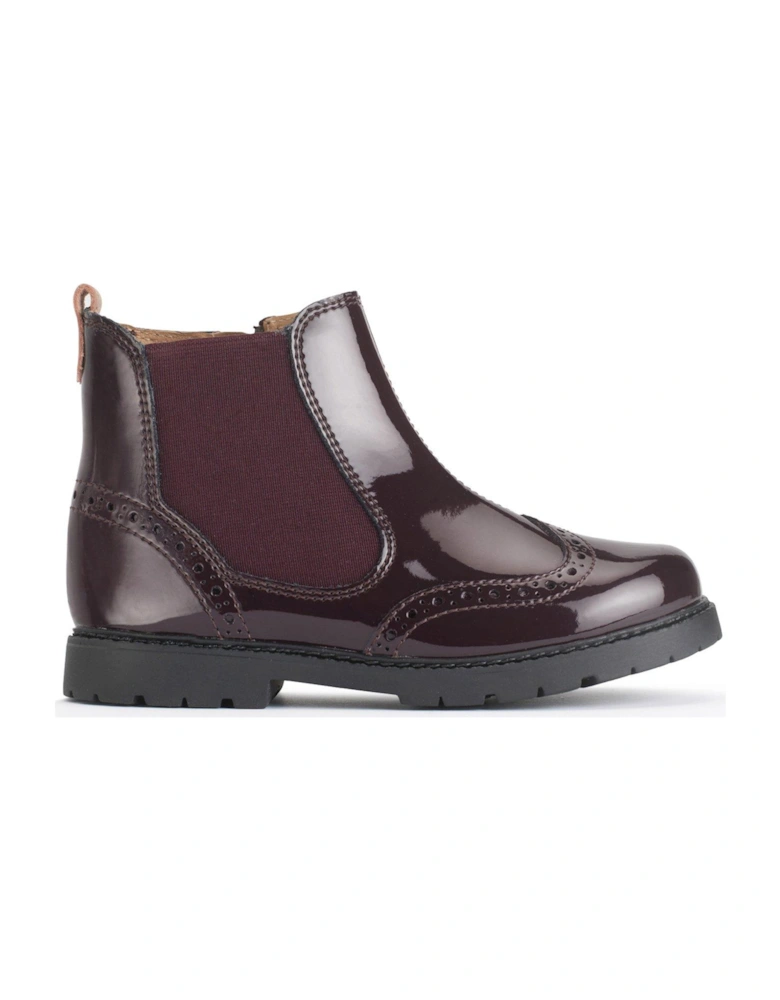 Chelsea Older Girls Burgundy Patent Zip Up Ankle Boots