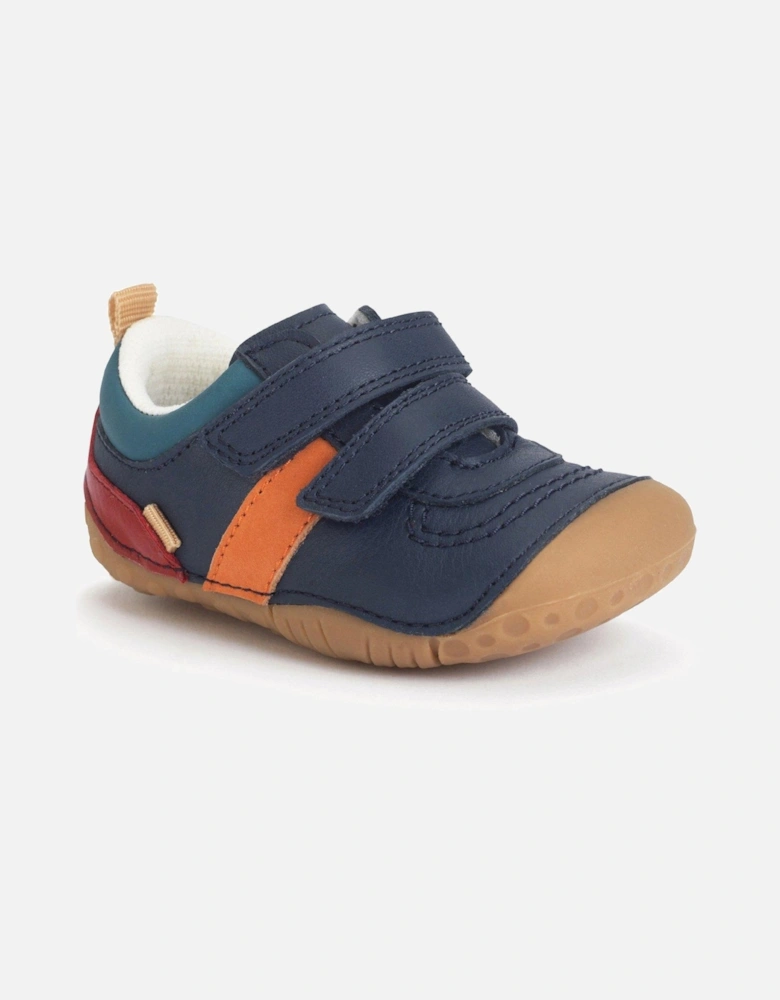 Zap Navy Leather Double Rip Tape Boys Pre-walkers