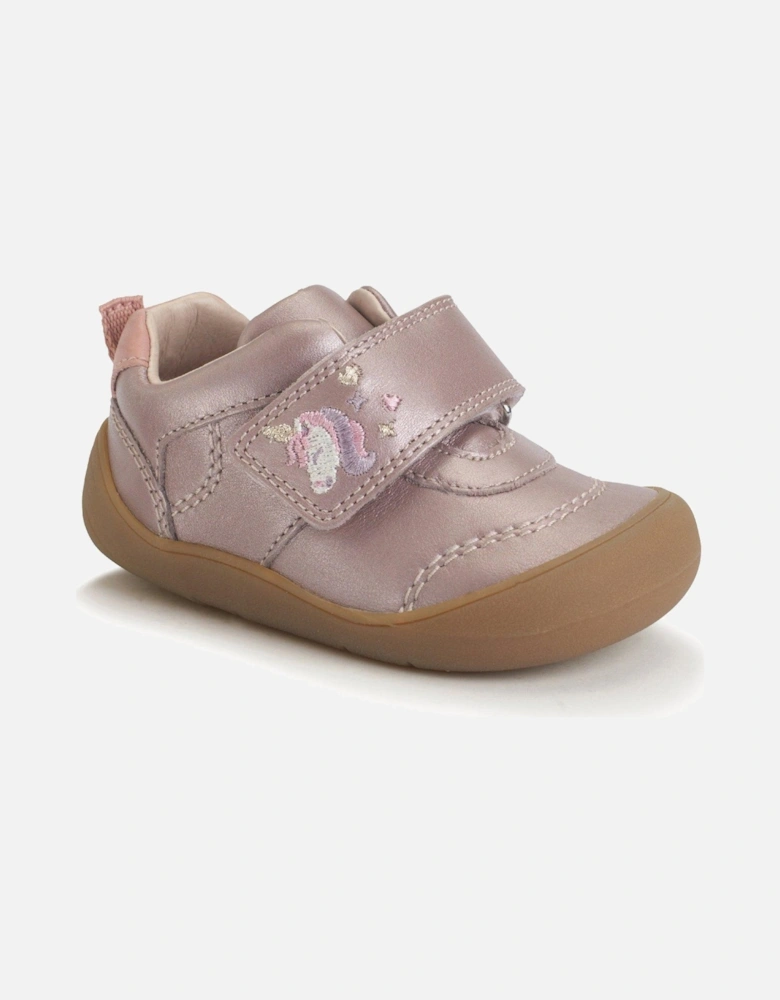 Moonbeam Blush Pearlised Leather Rip Tape Girls Unicorn First Shoes