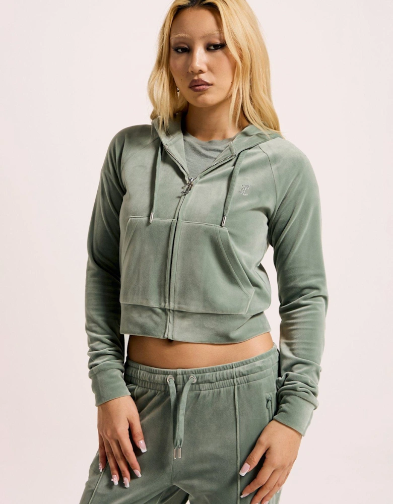 Classic Velour Hoodie With Logo - Green