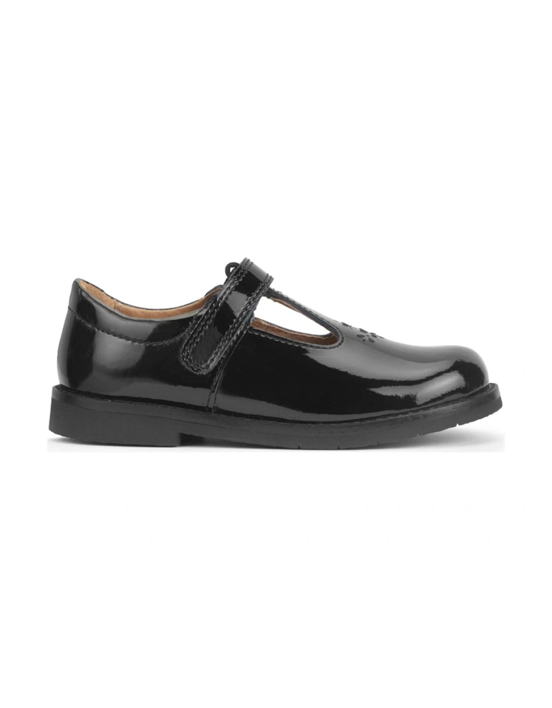 Luxe Girls Black Patent T-bar Rip Tape First School Shoes