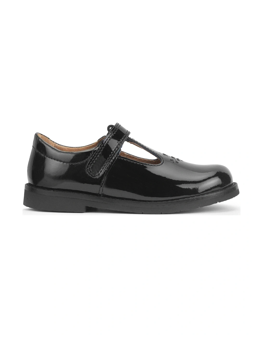 Luxe Girls Black Patent T-bar Rip Tape First School Shoes, 2 of 1