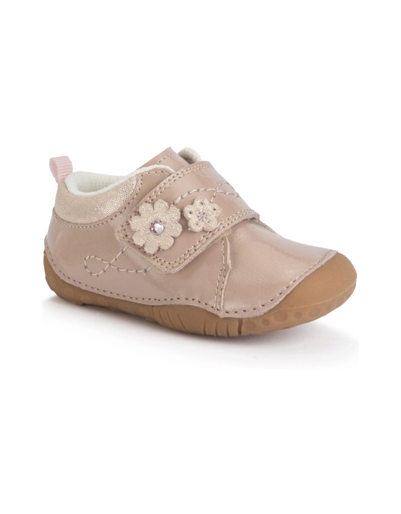 Lila Taupe Patent Girls Closed Rip Tape Pre-walking Shoes