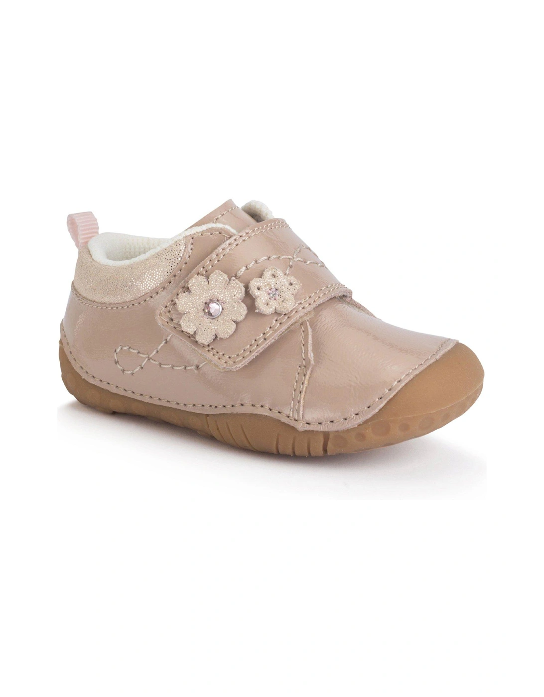 Lila Taupe Patent Girls Closed Rip Tape Pre-walking Shoes, 2 of 1