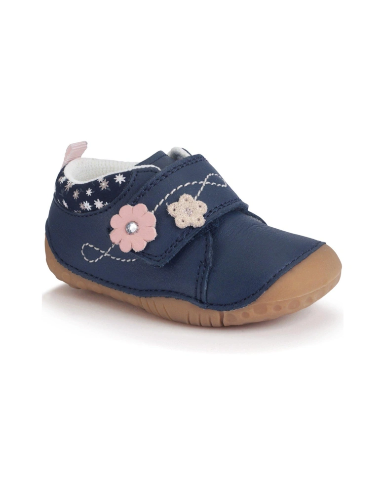 Lila Baby Girls Navy Leather Closed Rip Tape Pre-walkers
