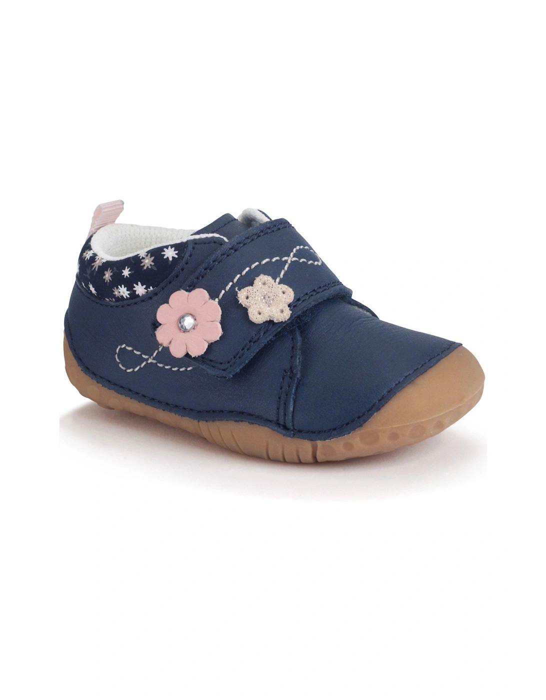 Lila Baby Girls Navy Leather Closed Rip Tape Pre-walkers, 2 of 1