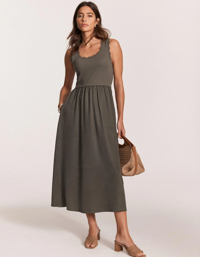 Scallop Trim Midi Dress - Green
