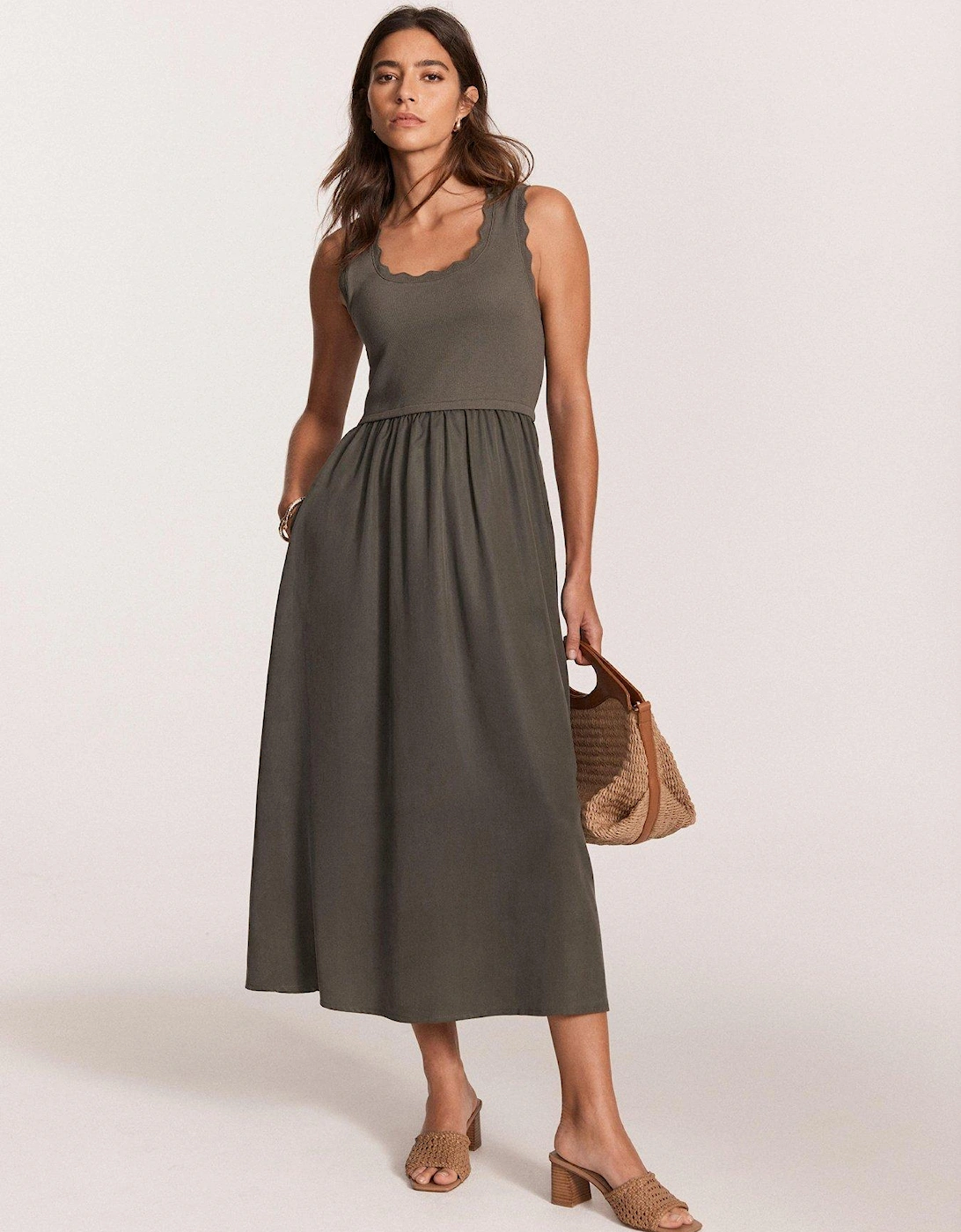 Scallop Trim Midi Dress - Green, 2 of 1