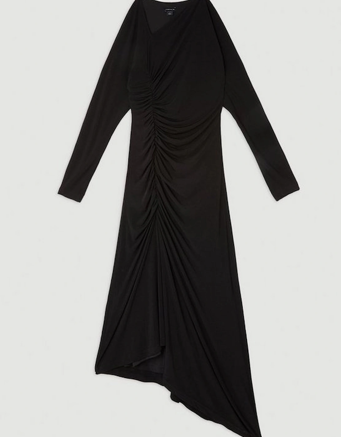 Jersey Crepe Ruched Long Sleeve Midi Dress