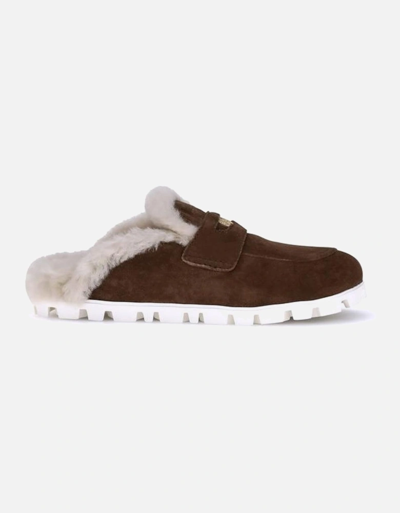 Shearling-Lined Suede Mules with Horsebit Detail Women - Brown Sandals