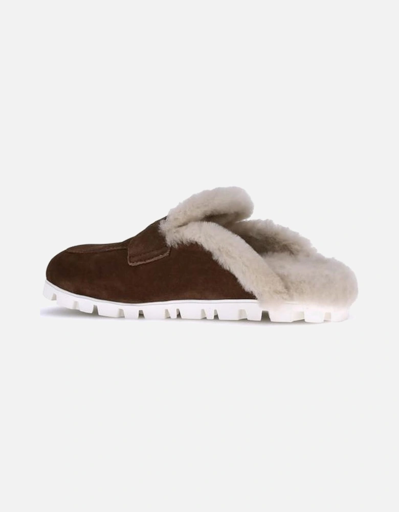 Shearling-Lined Suede Mules with Horsebit Detail Women - Brown Sandals