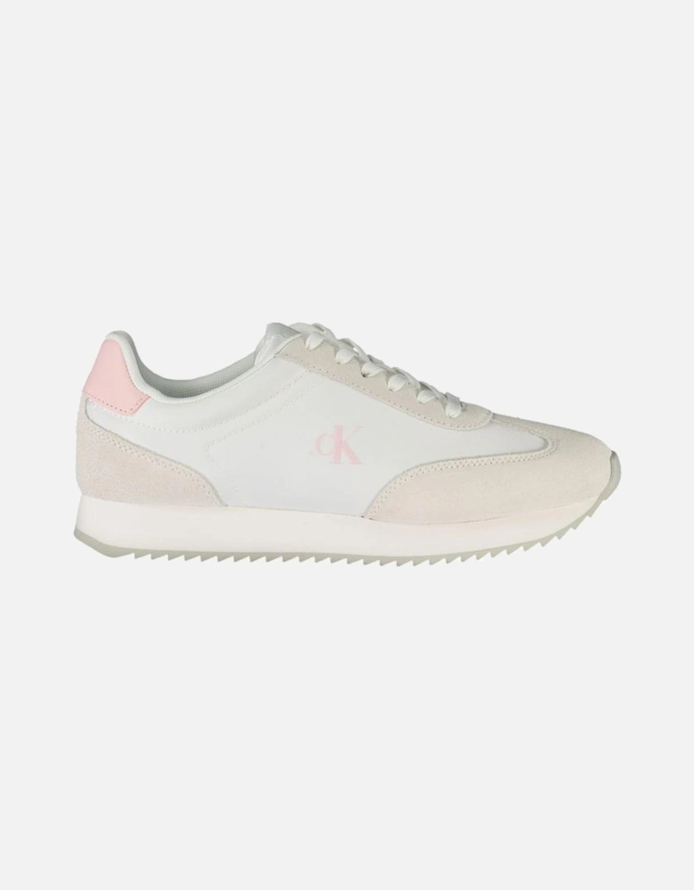 Lace-Up Sports Shoes with Pink Accents Women - White Sneakers