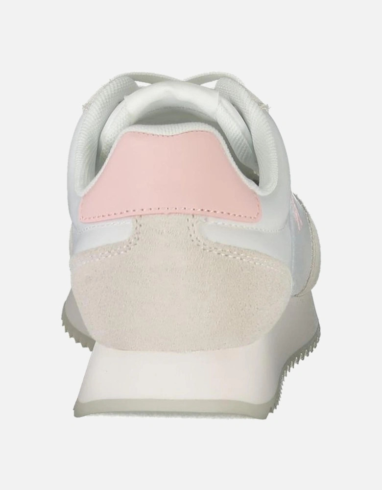 Lace-Up Sports Shoes with Pink Accents Women - White Sneakers