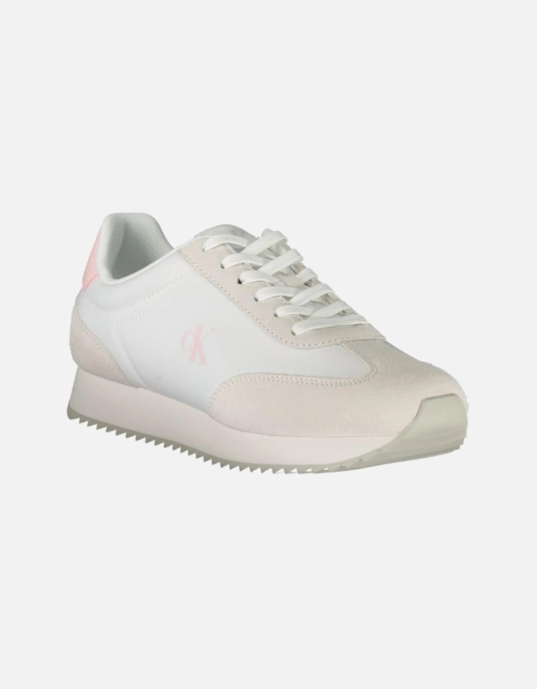 Lace-Up Sports Shoes with Pink Accents Women - White Sneakers