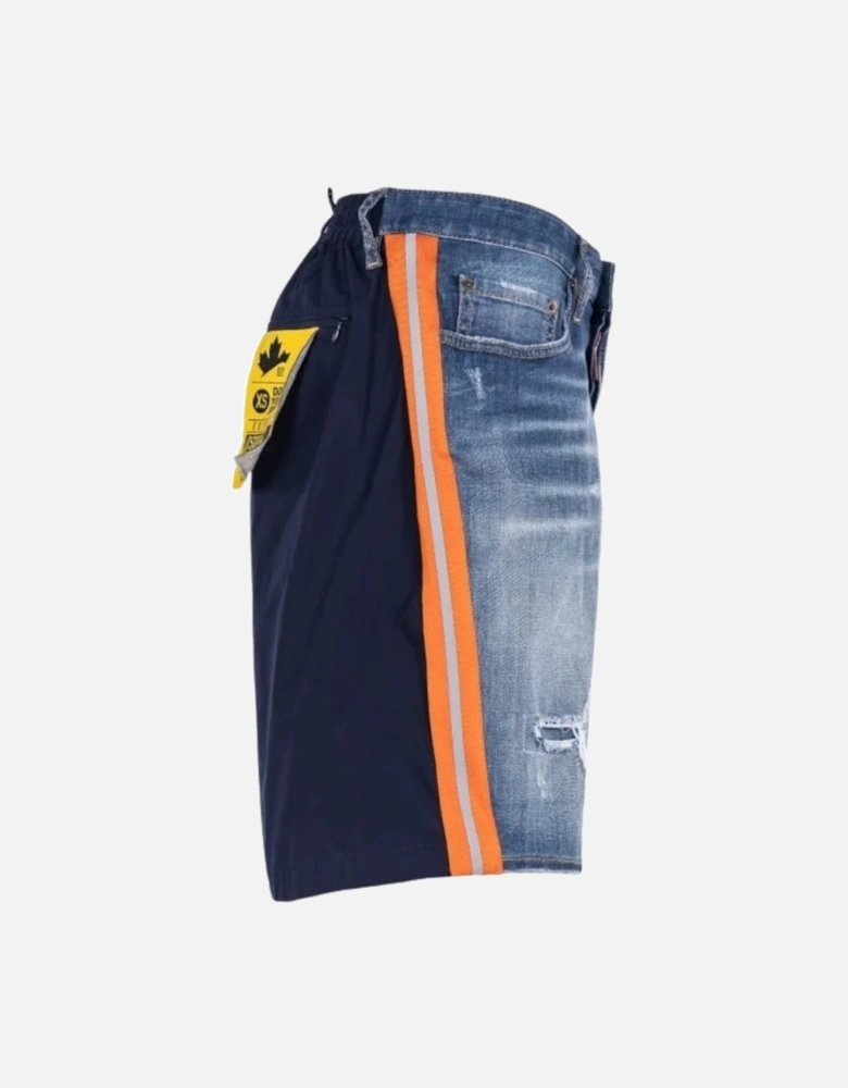Boxer Style Shorts Taped Hem Blue Denim Shorts