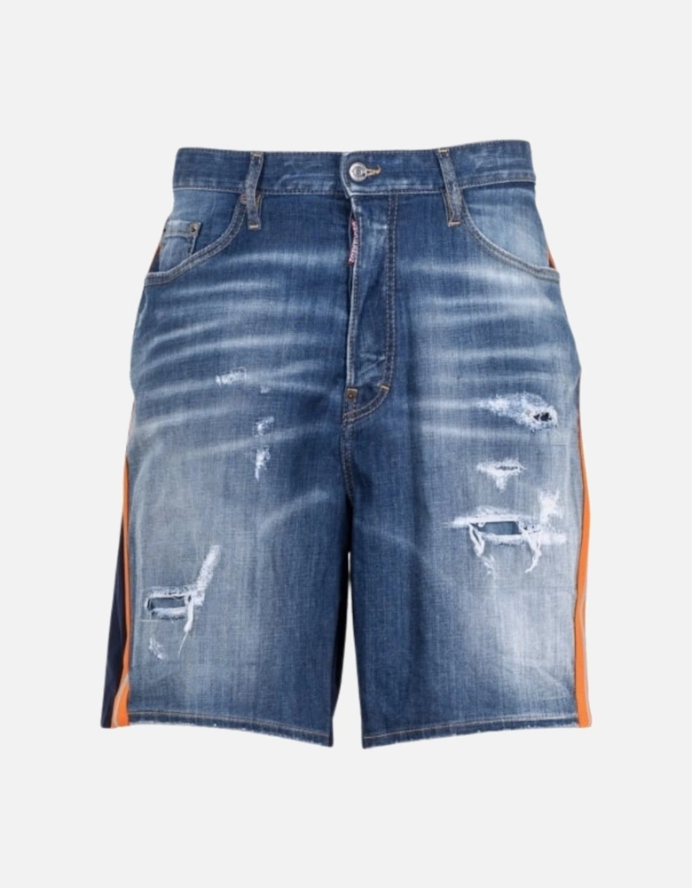 Boxer Style Shorts Taped Hem Blue Denim Shorts