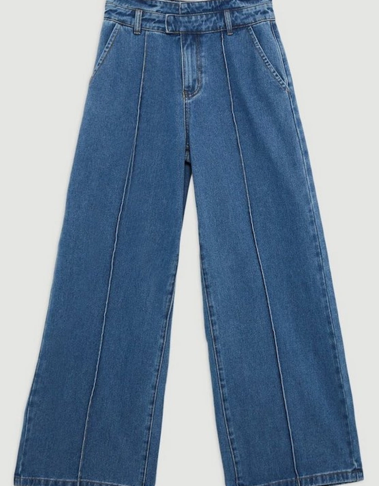 Denim Waistband Detail Wide Leg Trousers