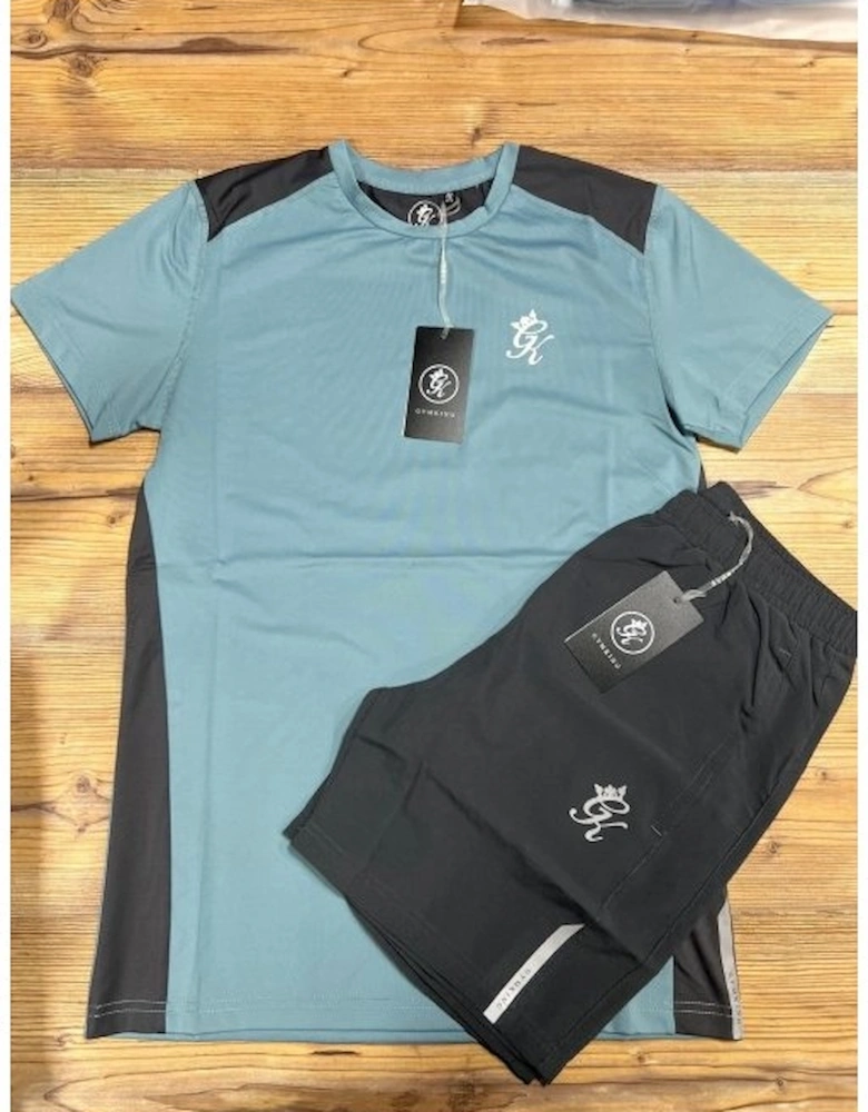 Contrast Panel Short's & T-Shirt Set Blue