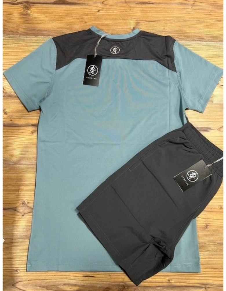 Contrast Panel Short's & T-Shirt Set Blue