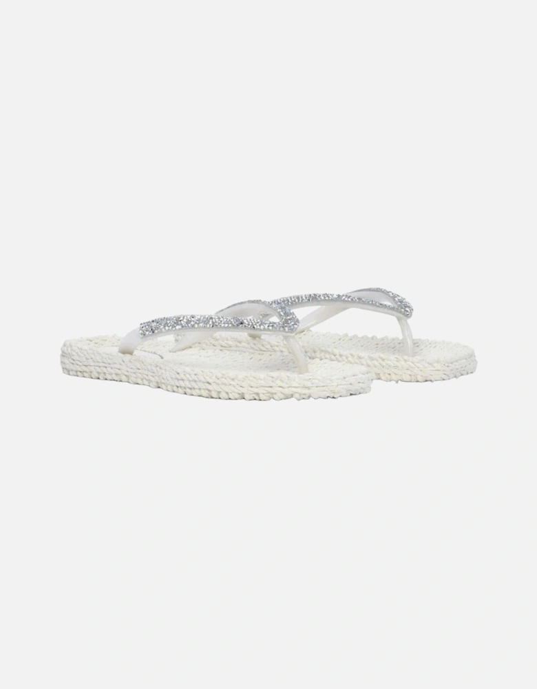 Creme flip flop with rhinestones