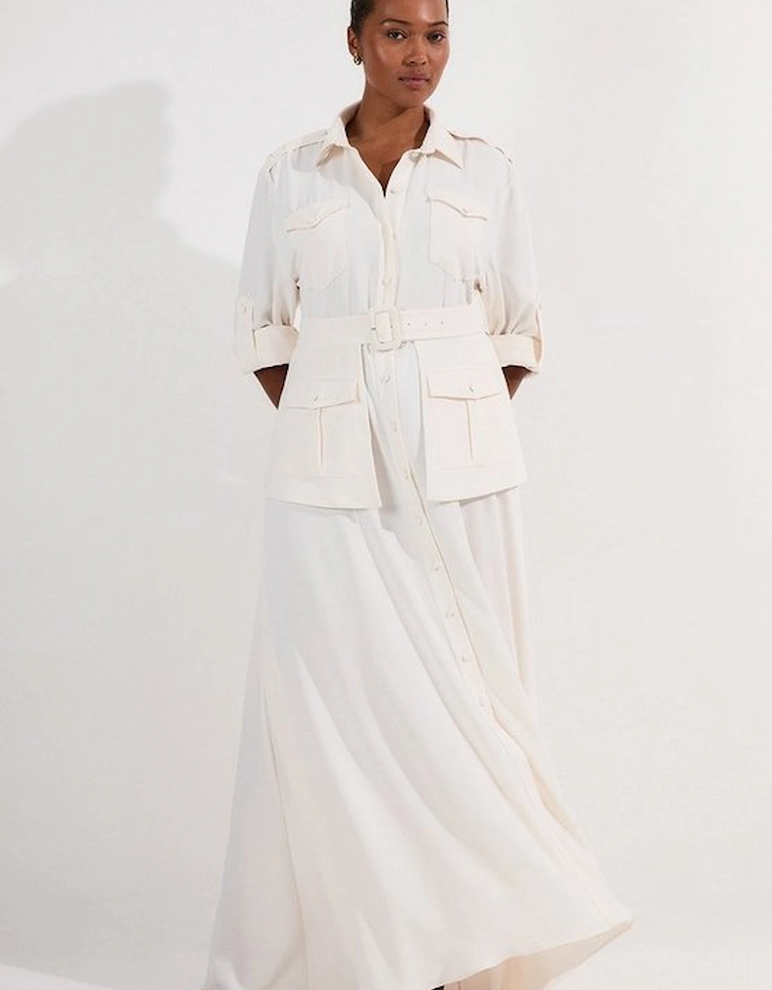 Lydia Millen Plus Size Soft Tailored Belted Maxi Shirt Dress, 2 of 1