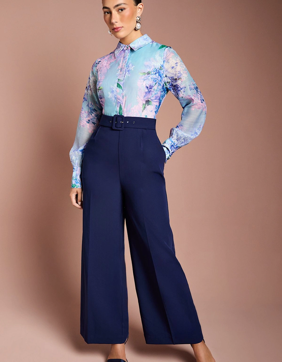 Printed Collared Wide Leg Belted Jumpsuit, 2 of 1