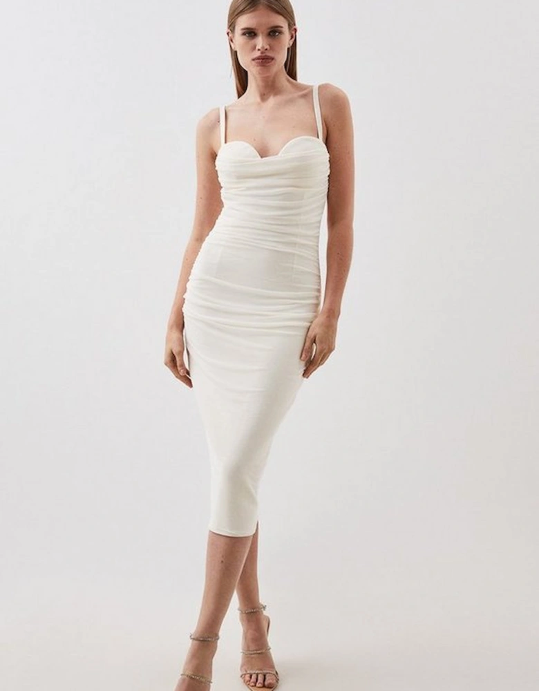 Petite Figure Form Bandage Cup Detail Structured Knit Midi Dress