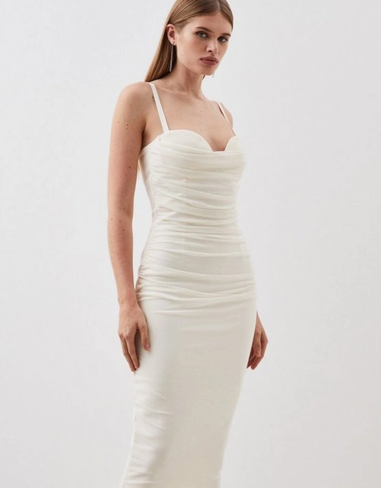 Petite Figure Form Bandage Cup Detail Structured Knit Midi Dress