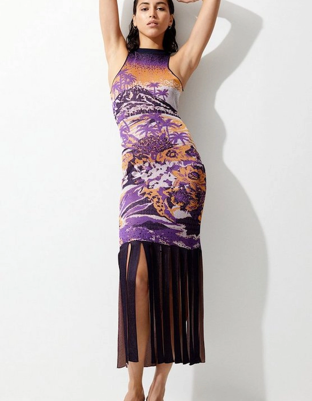 Sleeveless Slinky Jacquard Cut Out Back Knitted Midi Dress, 5 of 4
