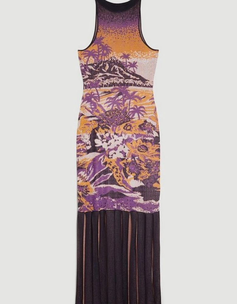 Sleeveless Slinky Jacquard Cut Out Back Knitted Midi Dress