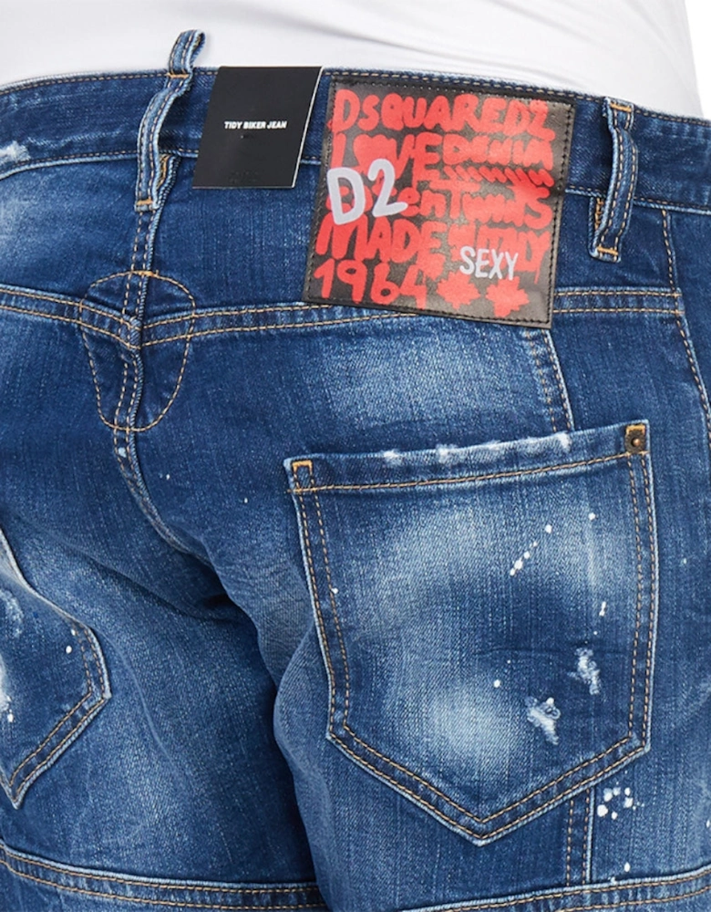 Tidy Biker Jean Ripped Style Blue Denim Pants