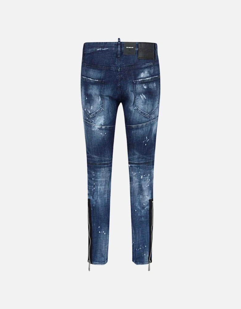 Tidy Biker Jean Paint Splatter Dark Blue Denim Pants