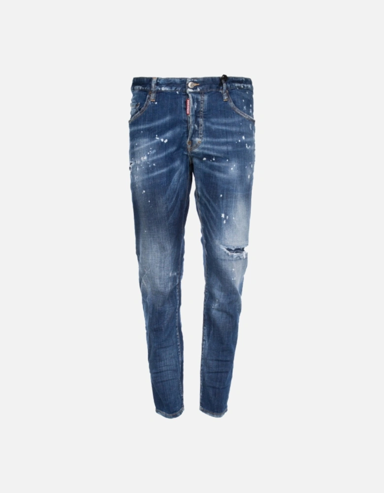 Skater Jean Brown Badge Dark Blue Denim Pants
