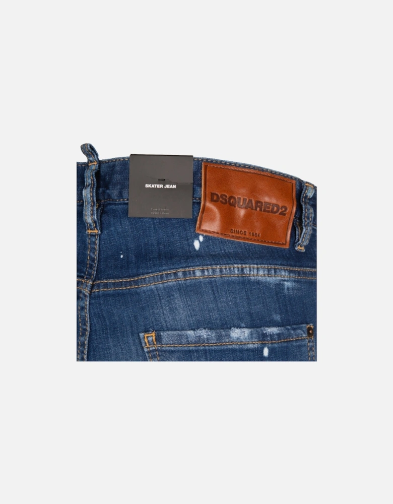 Skater Jean Brown Badge Dark Blue Denim Pants