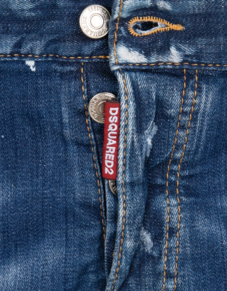 Skater Jean Brown Badge Dark Blue Denim Pants
