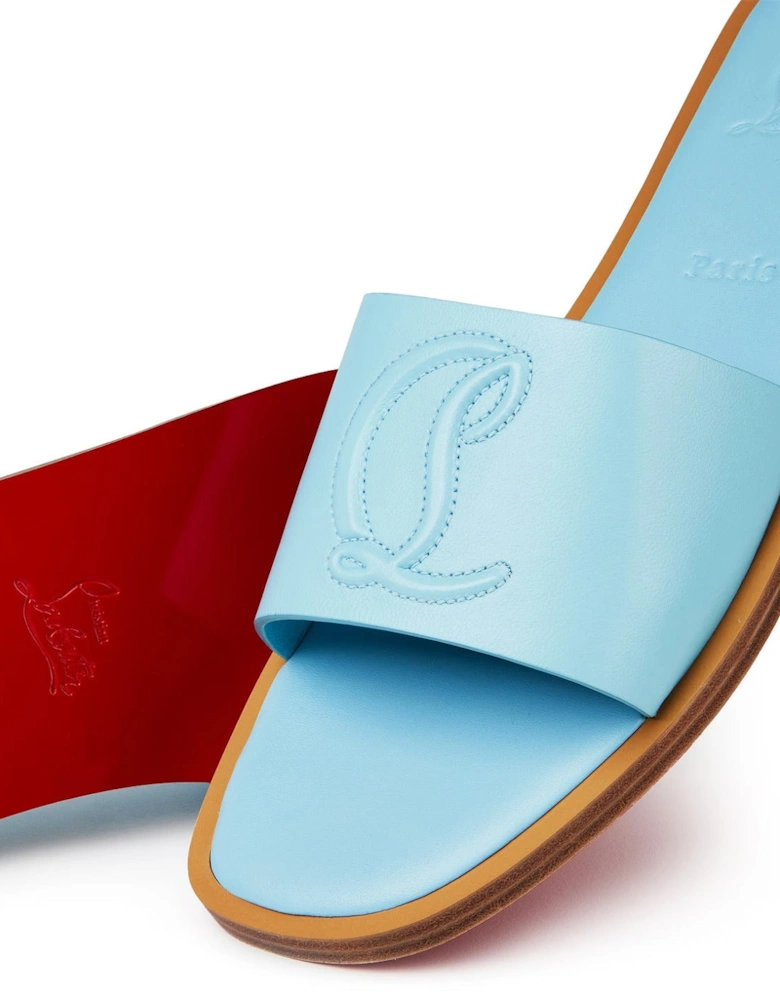 CL Embossed Leather Mules in Mineral Blue
