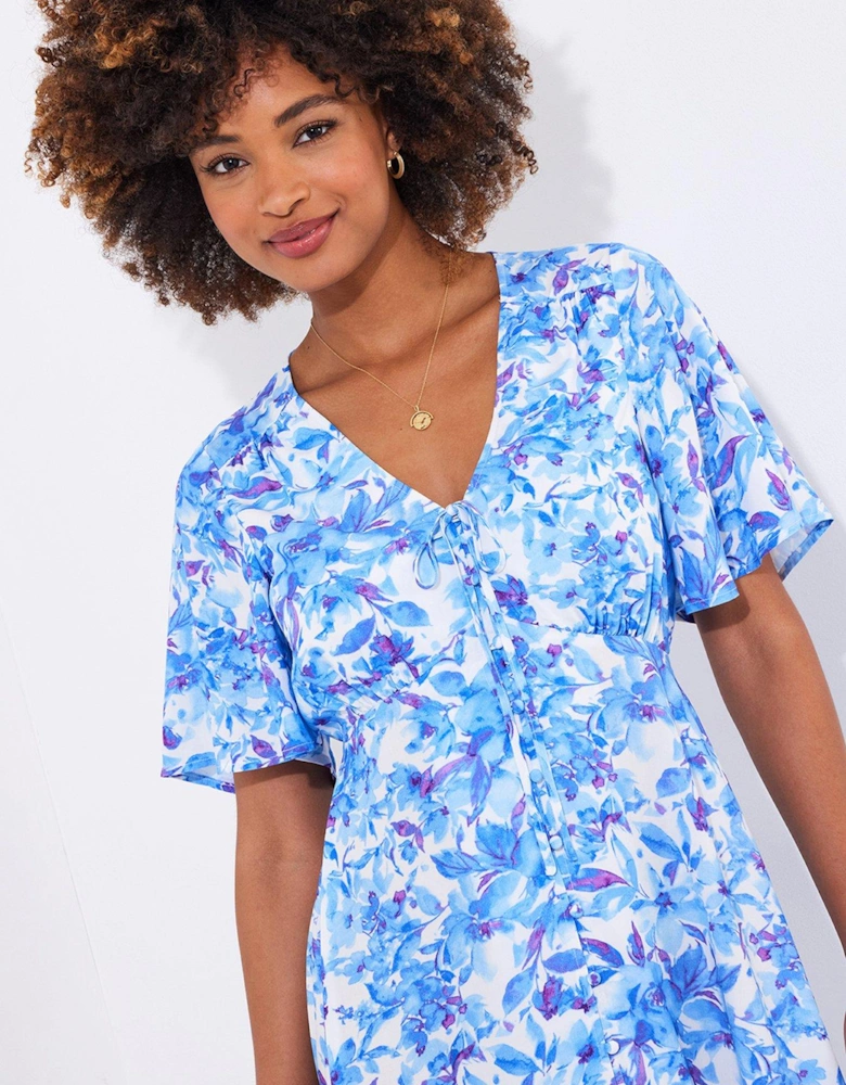 Olivia Floral Printed Midi Dress - Blue
