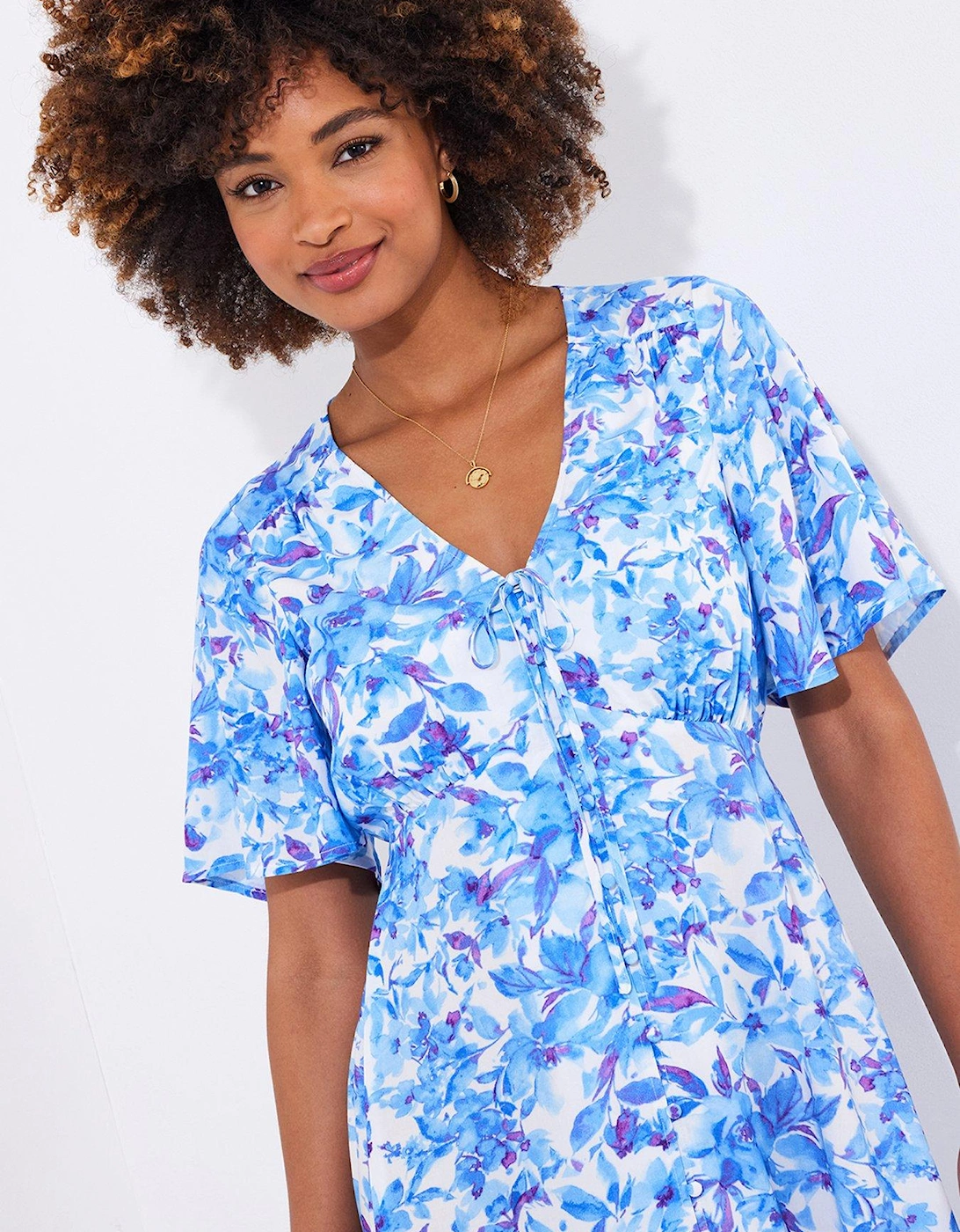 Olivia Floral Printed Midi Dress - Blue