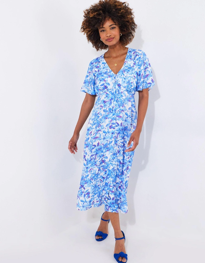 Olivia Floral Printed Midi Dress - Blue