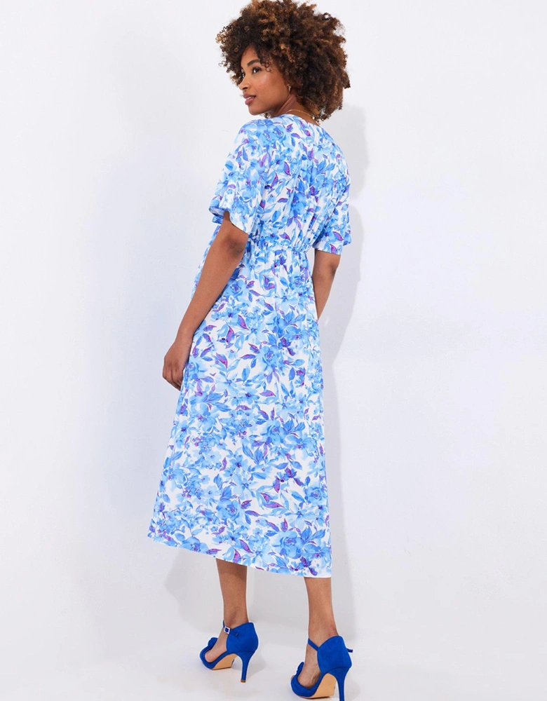 Olivia Floral Printed Midi Dress - Blue