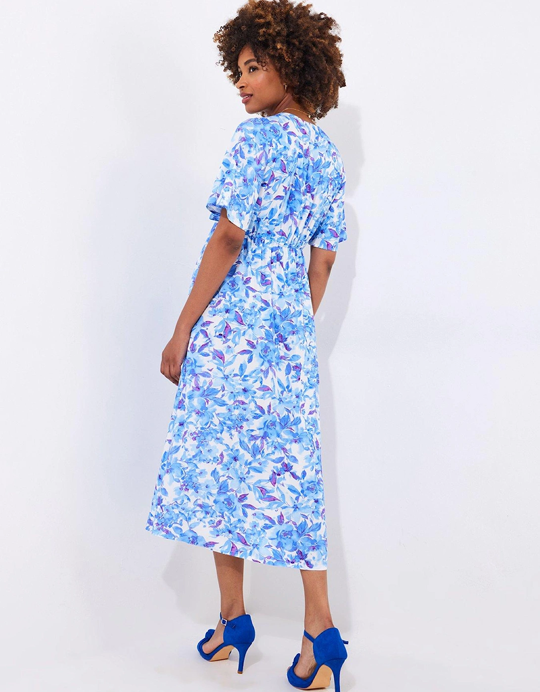 Olivia Floral Printed Midi Dress - Blue