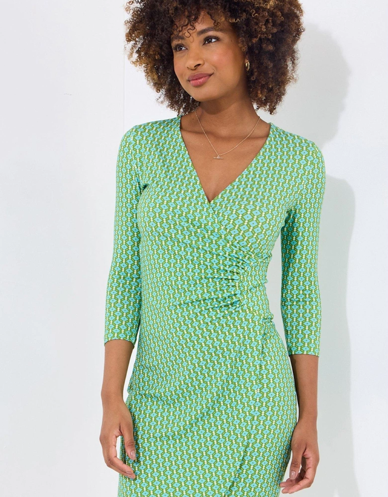 Gemma Geo Print Jersey Dress - Green