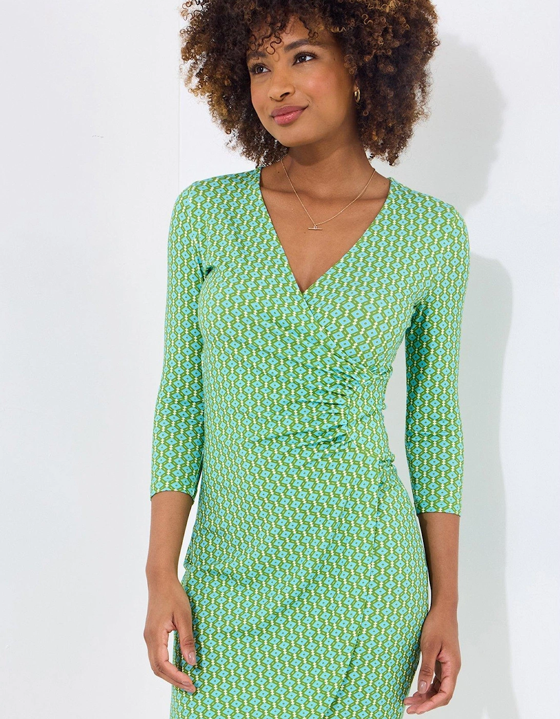 Gemma Geo Print Jersey Dress - Green