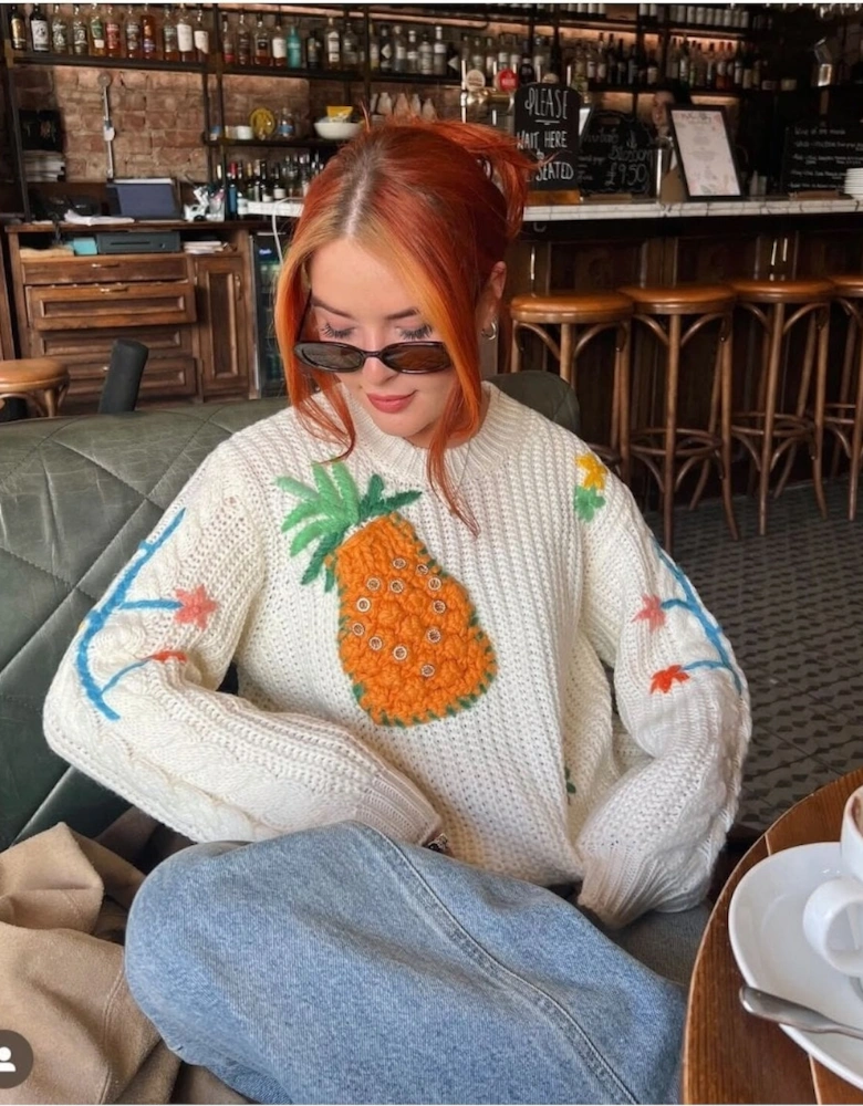Banana Peel Embroidered Pineapple Jumper