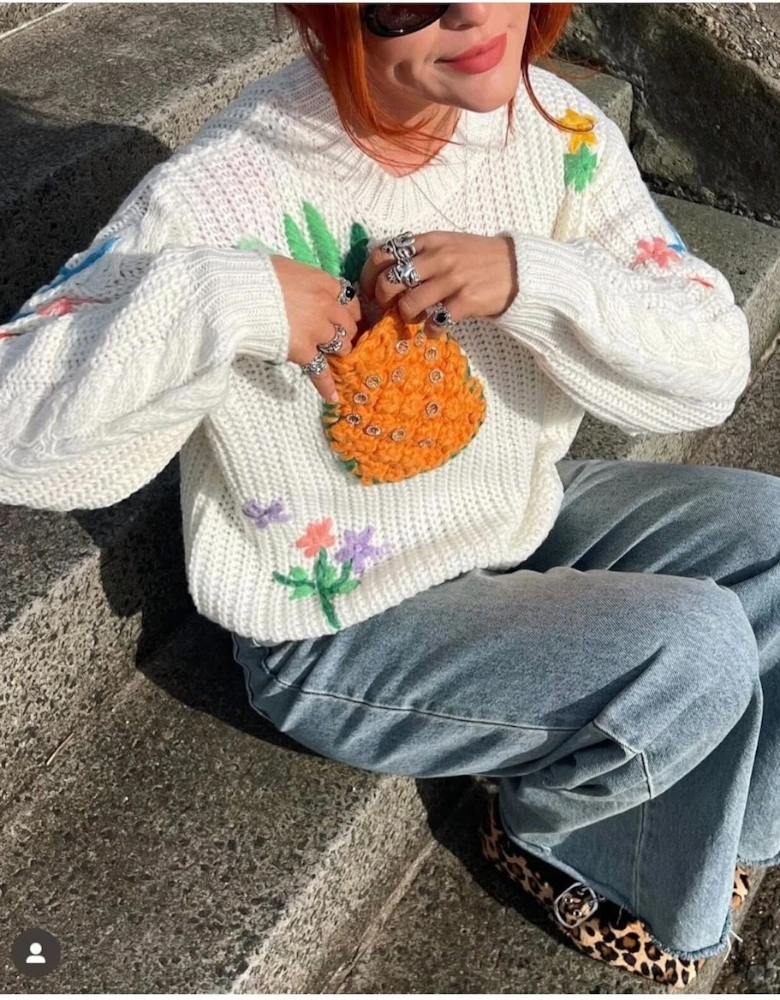 Banana Peel Embroidered Pineapple Jumper