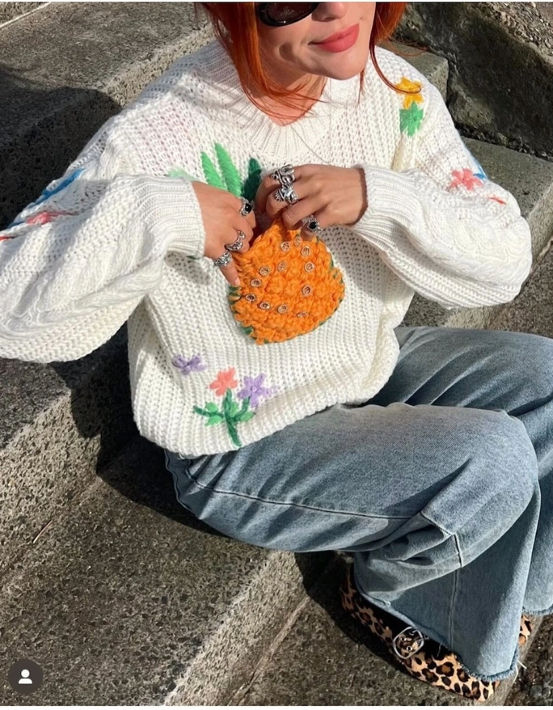 Banana Peel Embroidered Pineapple Jumper