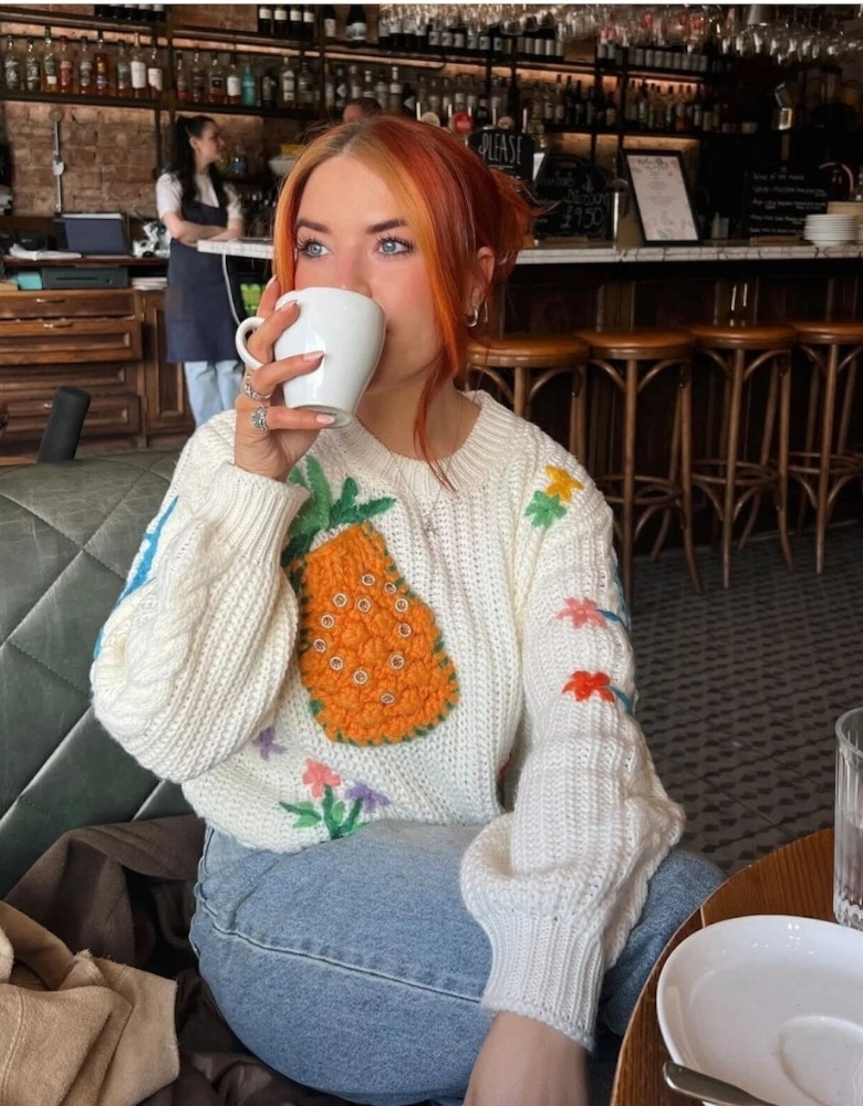 Banana Peel Embroidered Pineapple Jumper