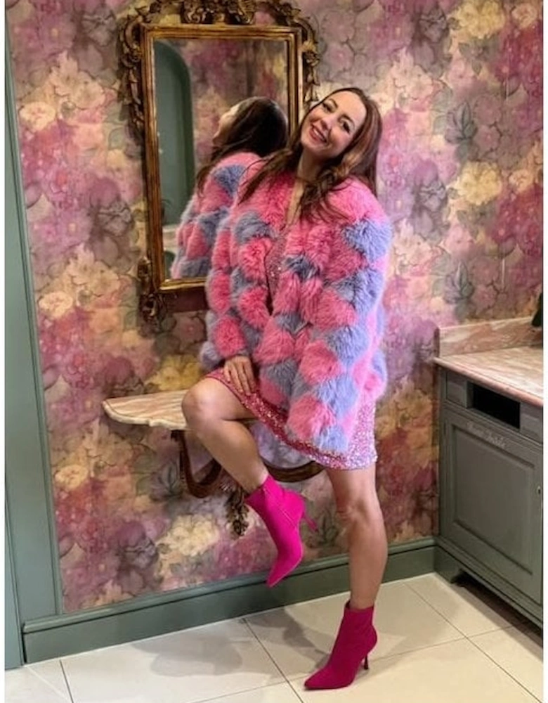 Pink and Purple Delilah Diamond Faux Fur Jacket