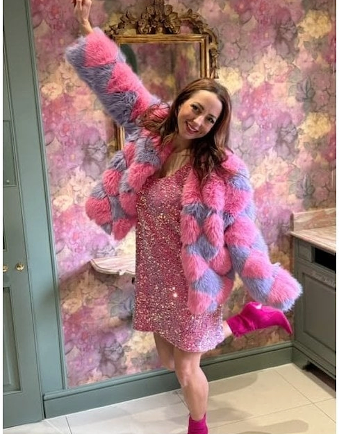Pink and Purple Delilah Diamond Faux Fur Jacket