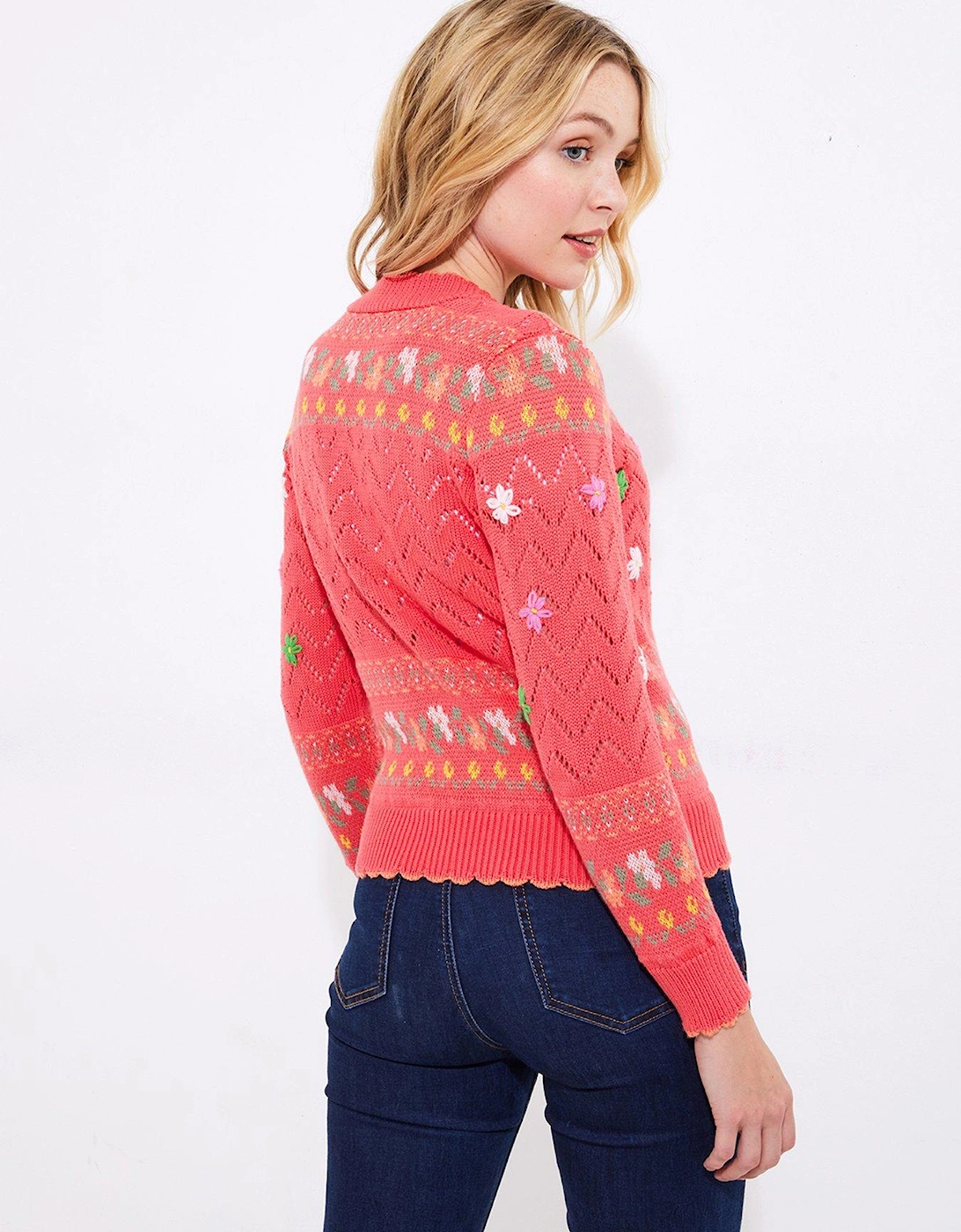 Florrie Floral Knitted Cardigan - Coral